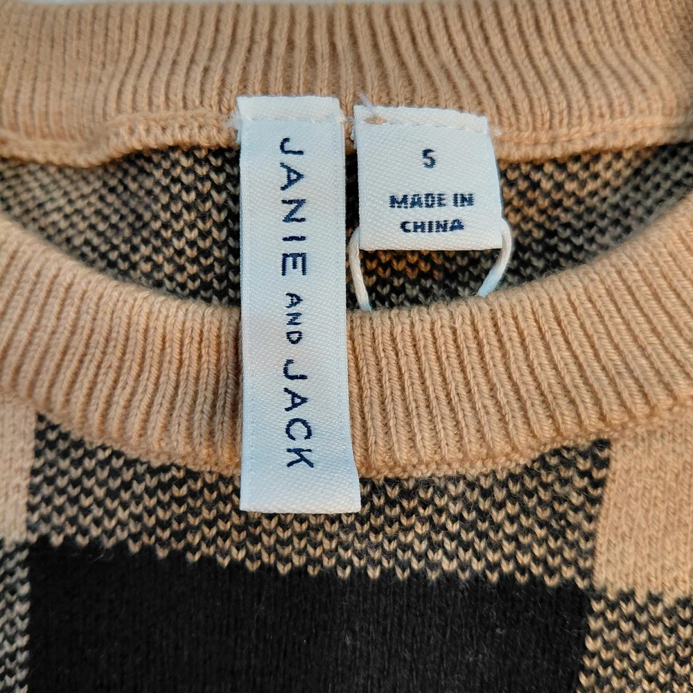 NWT Janie and Jack Black and Tan Checkered Sweater